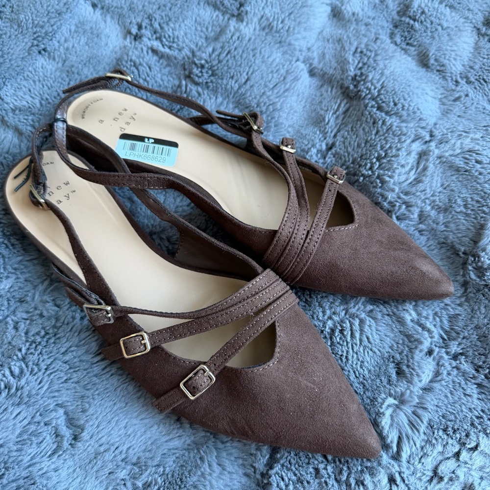 Twiggy Multi Buckle Mini Heel Flats with Memory Foam Insole - A New Day™ Brown 7 - Picture 5 of 10